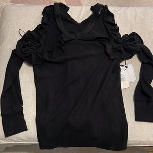 Black ruffle cold shoulder sweater